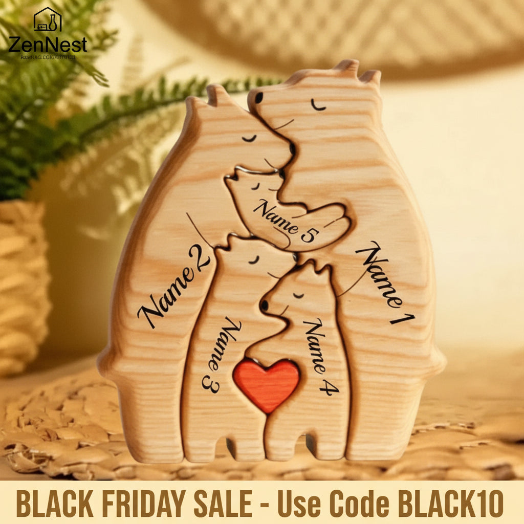 Art Wooden Bear Family Puzzle Personalized Name Custom Home Decor Thanksgiving Christmas Heartwarming Gift for Baby Mom